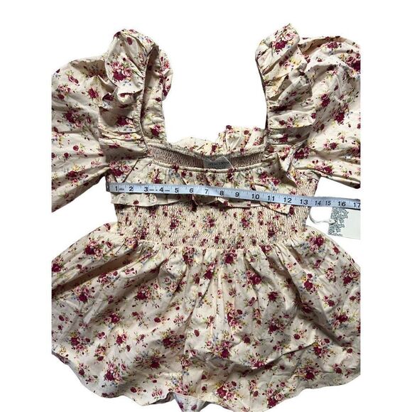 Hyacinth House Women's Cream & Red Floral Squareneck Smocked Blouse Size XS NWT - Picture 3 of 7